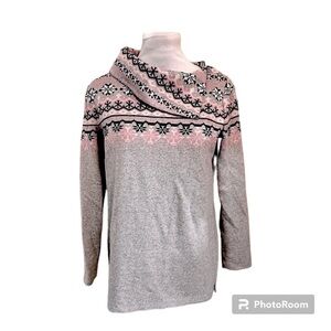 TALBOTS SNOWFLAKE ASYMMETRICAL COLLAR  TOP small gray pink black white NWOT